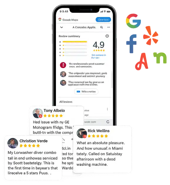 AG Appliance Service Google Reviews on phone